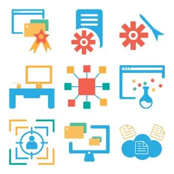 Set Of 9 simple editable icons such as Cloud computing, Monitor, Target Illustrazione stock