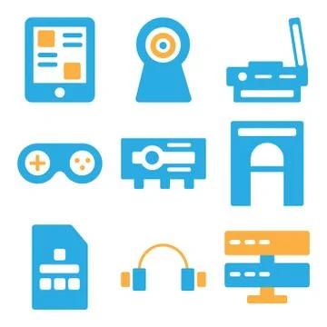 Set Of 9 simple editable icons such as Server, Headphones, Sim card Stock Illustration