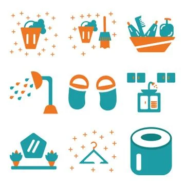 Set Of 9 simple editable icons such as Toilet paper, Hanger, Mirror Stock Illustration