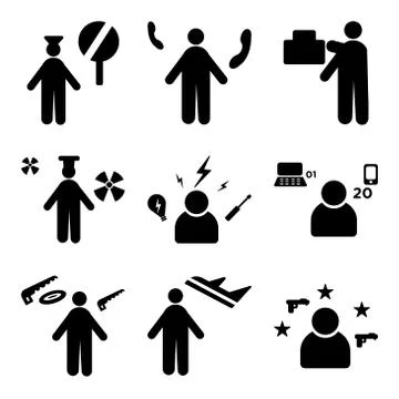 Set Of 9 simple editable icons such as Policeman, Pilot, carpenter Stock Illustration