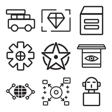 Set Of 9 simple editable icons such as Cyborg, Artificial intelligence, Globa 스톡 일러스트