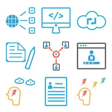 Set Of 9 simple editable icons such as Thinking, Curriculum, Brainstorming Illustrazione stock