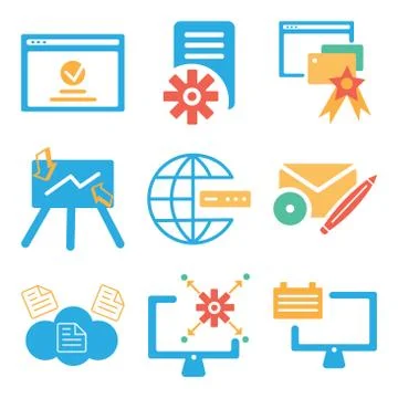 Set Of 9 simple editable icons such as Monitor, Monitor, Cloud computing Stock Illustration