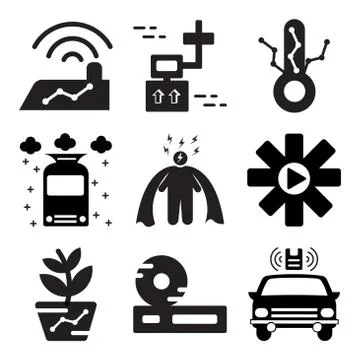 Set Of 9 simple editable icons such as Remote vehicle, Cd player, Gardening Stock Illustration