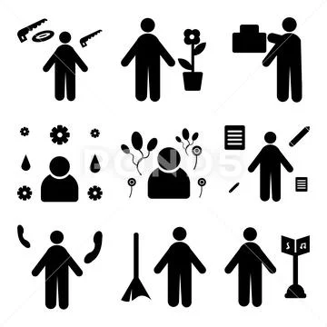 Set Of 9 simple editable icons such as Musician, housekeeper, Receptionist Stock Illustration
