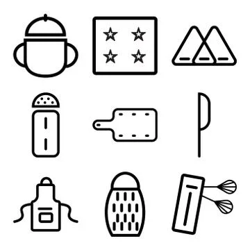 Set Of 9 simple editable icons such as Mixer, Grater, Apron Stock Illustration