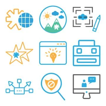 Set Of 9 simple editable icons such as Laptop, Shield, Network Illustrazione stock