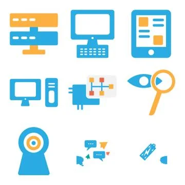 Set Of 9 simple editable icons such as Battery, Chat, Webcam Illustrazione stock