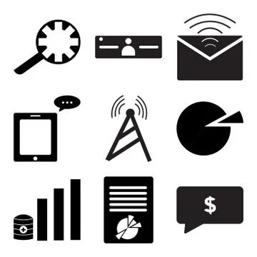 Set Of 9 simple editable icons such as Money, Chart on document, Data analyti Illustrazione stock