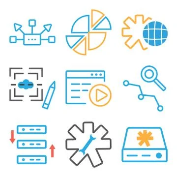 Set Of 9 simple editable icons such as Hard drive, Settings, Server Stock Illustration