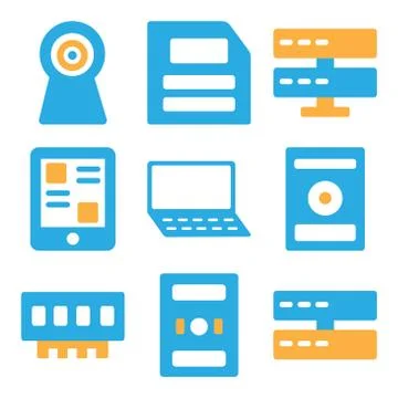 Set Of 9 simple editable icons such as Server, Computer, Ram Illustrazione stock