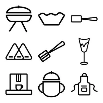 Set Of 9 simple editable icons such as Apron, Bowl, Coffee maker Stock Illustration