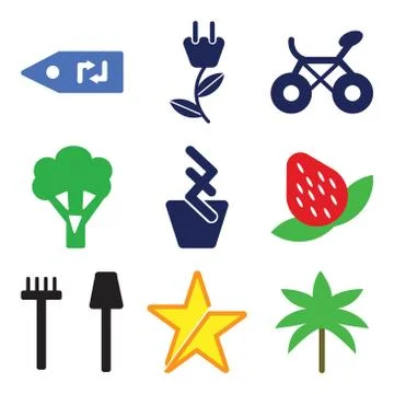 Set Of 9 simple editable icons such as Two Palm Trees, Star, Garden Tools Stock Illustration