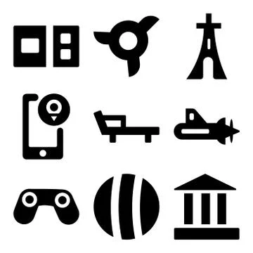 Set Of 9 simple editable icons such as Parthenon, Beach ball, Big Binocoulars イラスト素材