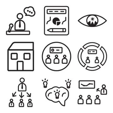 Set Of 9 simple editable icons such as Presentation, Idea, Target Ilustración de archivo