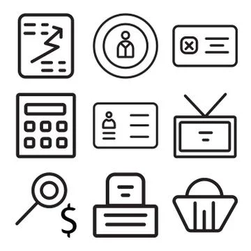 Set Of 9 simple editable icons such as Shopping basket, Printer, Search 库存插图