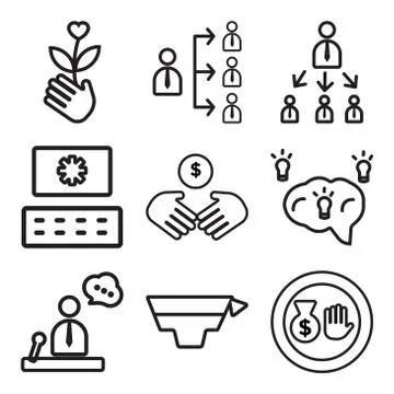 Set Of 9 simple editable icons such as Money bag, Graduation, Creative Stock-Illustration