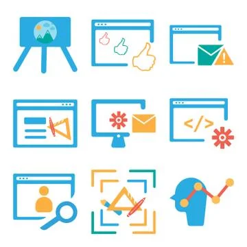 Set Of 9 simple editable icons such as User, School material, Browser Stock Illustration