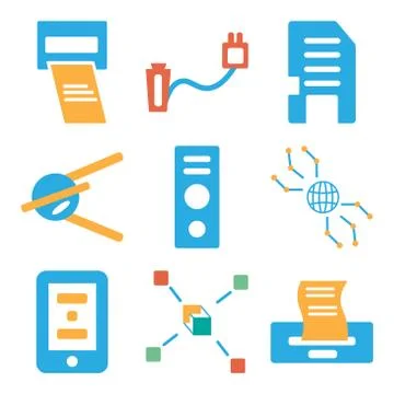 Set Of 9 simple editable icons such as Printer, Networking, Smartphone Stock Illustration