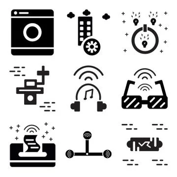 Set Of 9 simple editable icons such as VR technology, Drone, Printer 库存插图