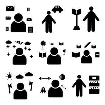 Set Of 9 simple editable icons such as Librarian, Athlete, Lumberjack Stock Illustration