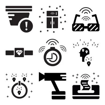 Set Of 9 simple editable icons such as Printer, Cctv, Power Stock Illustration