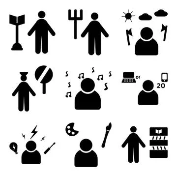 Set Of 9 simple editable icons such as Librarian, Painter, Electrician Stock Illustration