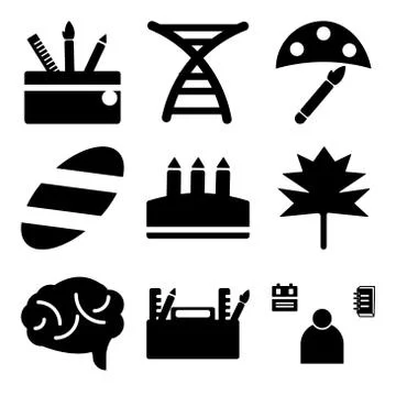 Set Of 9 simple editable icons such as Student, Folder, Brain Stock Illustration