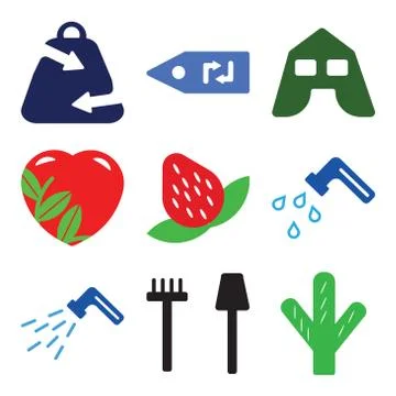 Set Of 9 simple editable icons such as Big Cactus, Garden Tools, Waste Pipe Stock Illustration