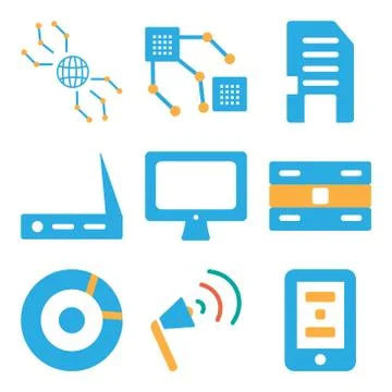Set Of 9 simple editable icons such as Smartphone, Sound card, Cd Stock Illustration