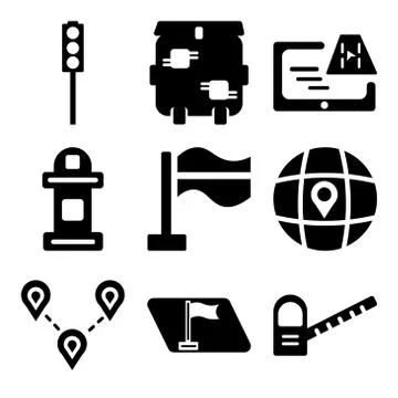 Set Of 9 simple editable icons such as Toll road, Map, Destination Stock Illustration