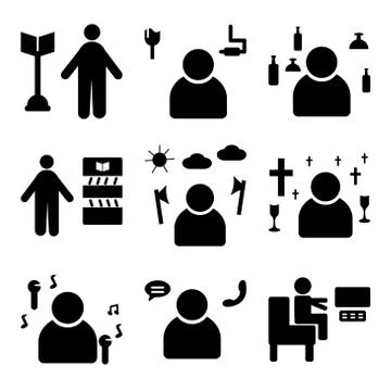 Set Of 9 simple editable icons such as Programmer, Support, Singer Stock-Illustration