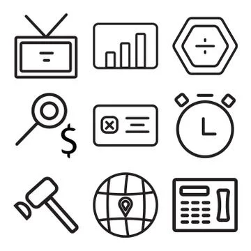 Set Of 9 simple editable icons such as Fax, Worldwide, Hammer Stock Illustration