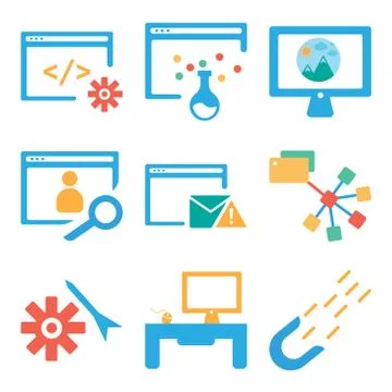 Set Of 9 simple editable icons such as Magnet, Personal computer, Settings イラスト素材