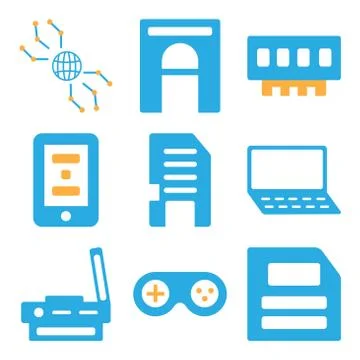 Set Of 9 simple editable icons such as Diskette, Joystick, Scanner Stockillustratie