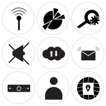 Set Of 9 simple editable icons such as Location, User, Power off Stock Illustration