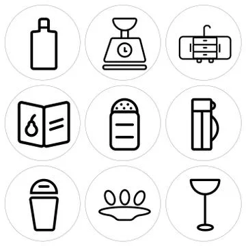Set Of 9 simple editable icons such as Cocktail, Eggs, Trash Stock Illustration
