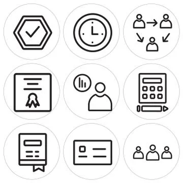 Set Of 9 simple editable icons such as Team, Business card, Notebook 스톡 일러스트