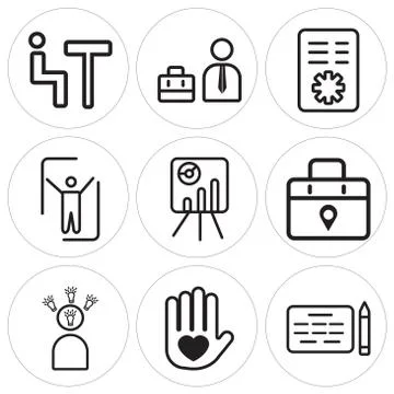 Set Of 9 simple editable icons such as Agreement, Heart, Speech Stock Illustration
