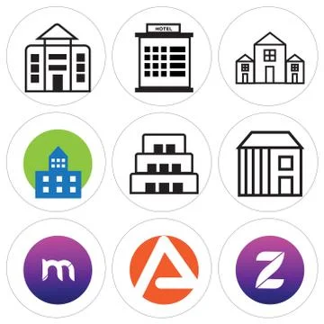 Set Of 9 simple editable icons such as Z, A, m 스톡 일러스트