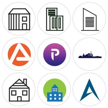 Set Of 9 simple editable icons such as A, Apartment, Apartment 스톡 일러스트