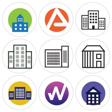 Set Of 9 simple editable icons such as Apartment, W, Apartment Illustrazione stock