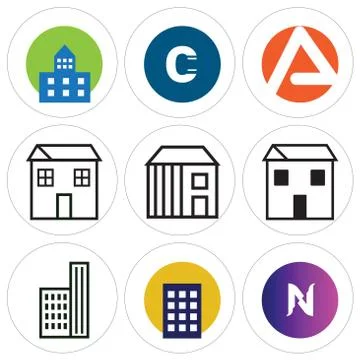 Set Of 9 simple editable icons such as N, Apartment, Apartment Illustrazione stock