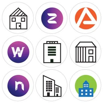 Set Of 9 simple editable icons such as Apartment, Apartment, n Stock Illustration