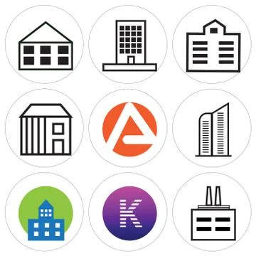 Set Of 9 simple editable icons such as Apartment, K, Apartment Stock-Illustration