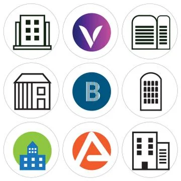 Set Of 9 simple editable icons such as Apartment, A, Apartment 스톡 일러스트