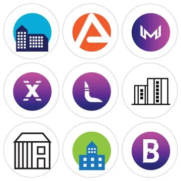 Set Of 9 simple editable icons such as B, Apartment, Apartment Stock Illustration