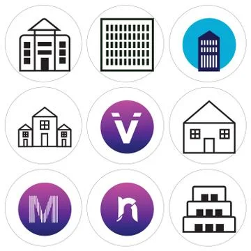 Set Of 9 simple editable icons such as Apartment, n, M 스톡 일러스트