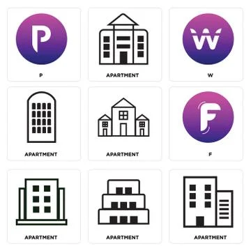 Set Of 9 simple editable icons such as Apartment, Apartment, Apartment Illustrazione stock
