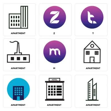 Set Of 9 simple editable icons such as Apartment, Apartment, Apartment Illustrazione stock